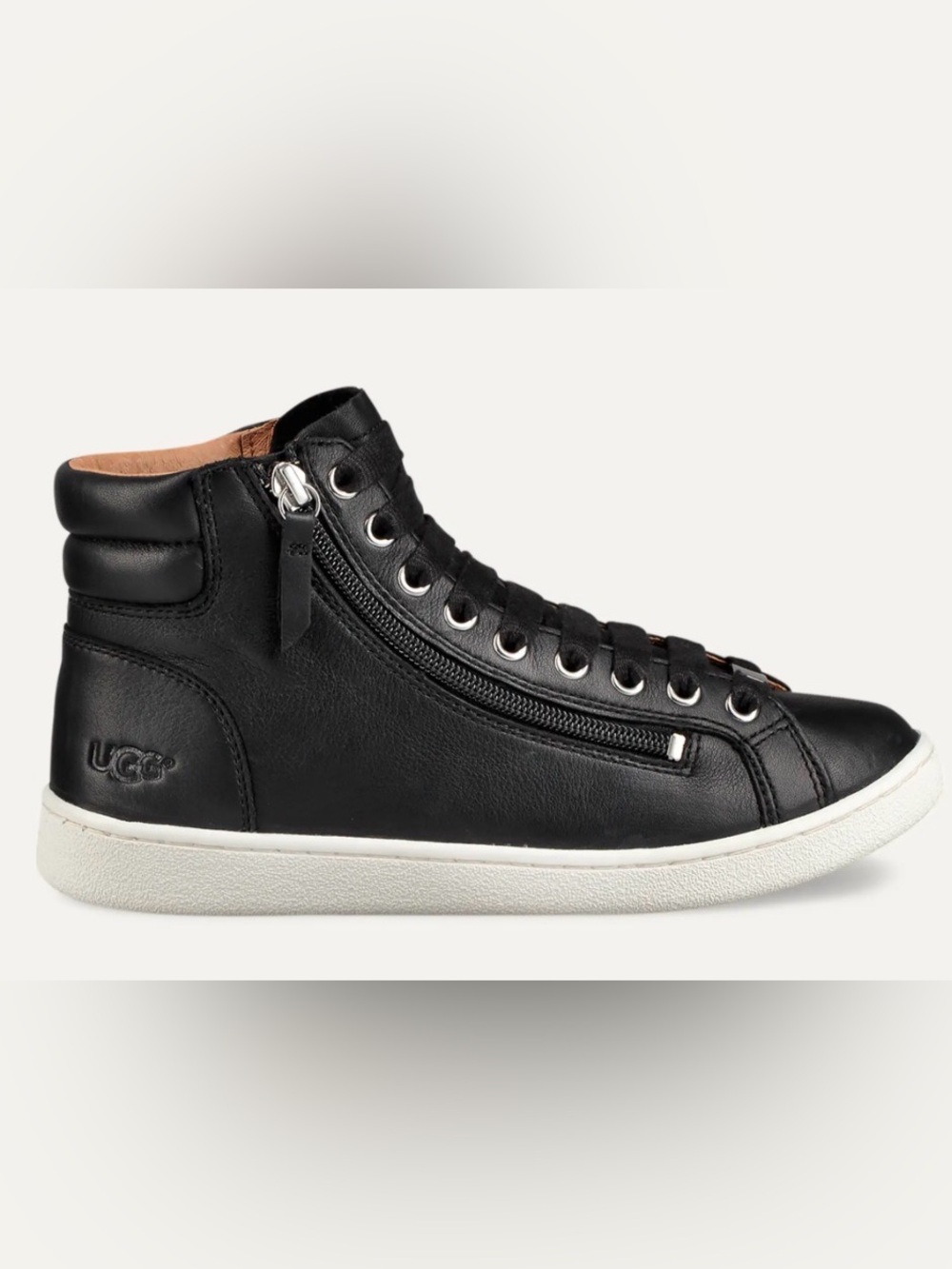 UGG Women’s size 7 Olive Hightop Leather Sneaker in Black.